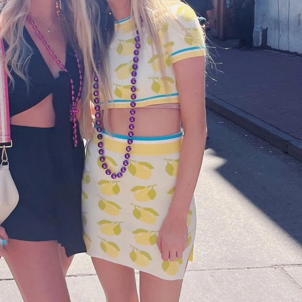 Solid and striped set -both pieces june top and Rosie skirt lemons print - Picture 2 of 3